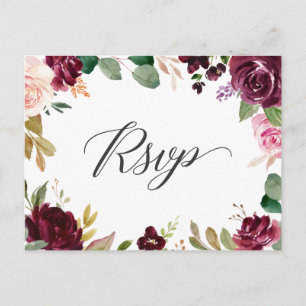 Plum Purple Blush Floral Wedding RSVP Response Postcard