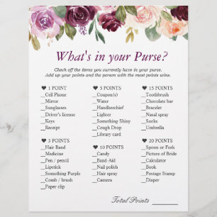 Plum Purple Blush Floral What's In Your Purse Game Flyer