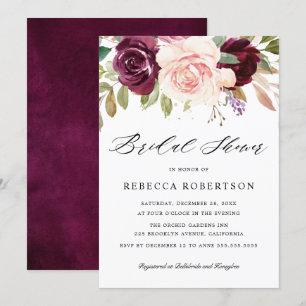 Plum Purple Blush Pink Botanical Bridal Shower Invitation