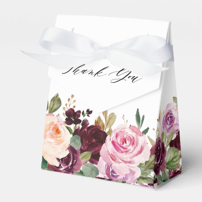 Plum Purple Blush Pink Botanical Floral Wedding Favour Box (Front Side)