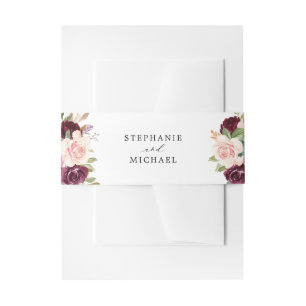 Plum Purple Blush Pink Botanical Floral Wedding Invitation Belly Band
