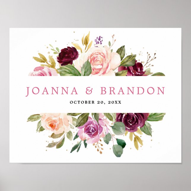 Plum Purple Blush Pink Botanical Floral Wedding Poster (Front)
