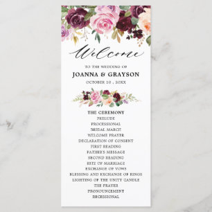 Plum Purple Blush Pink Botanical Floral Wedding Programme