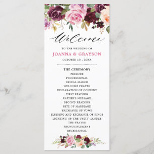 Plum Purple Blush Pink Botanical Floral Wedding Programme