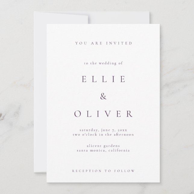 Plum Purple Boho Elegant I Minimalist Wedding Invitation (Front)