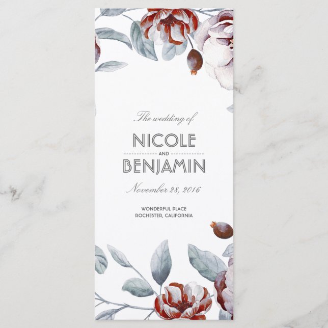 Plum Purple Boho Watercolors Floral Programs Programme (Front)