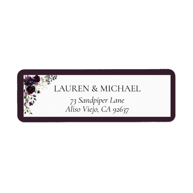 Plum Purple Bridal Shower Return Address Label (Front)