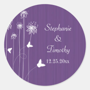 Plum purple butterfly floral wedding stickers