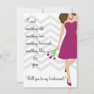Plum Purple Chevron Will You Be My Bridesmaid Invitation