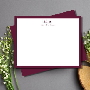 Plum Purple Classic Border Monogram Correspondence Card