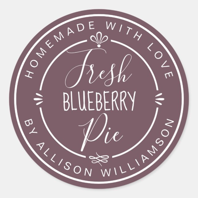 Plum Purple Classic Homemade Blueberry Pie Classic Round Sticker (Front)