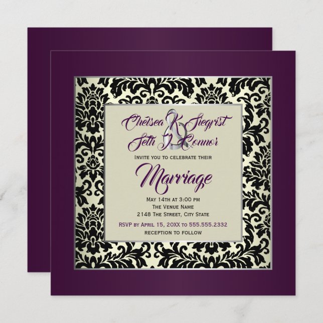 Plum Purple, Cream and Black Invitation (Front/Back)