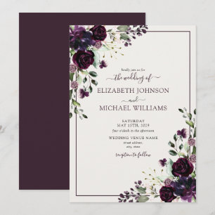 Plum Purple Cream Floral Watercolor Fall Wedding Invitation