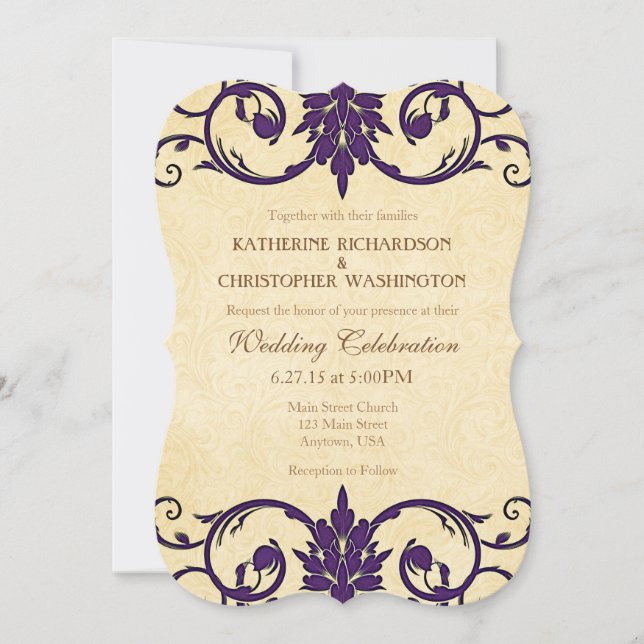 Plum Purple Cream Swirl Vintage Wedding Invitation (Front)