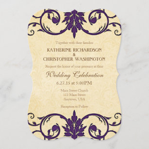 Plum Purple Cream Swirl Vintage Wedding Invitation
