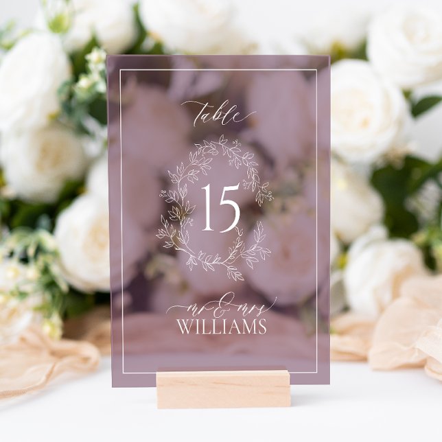 Plum Purple Crest Monogram Wedding Table Number Acrylic Sign (Wedding Table Number!
)