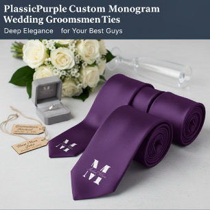 Plum Purple Custom Monogram Wedding Groomsmen Tie