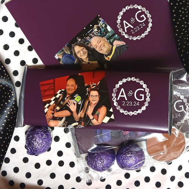 Plum Purple Custom Wedding Candy Bar Wrapper (plum purple wedding candy bars, personalized couples names on chocolate bar wrappers)