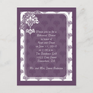 Plum Purple Damask Rehearsal Dinner Invitations
