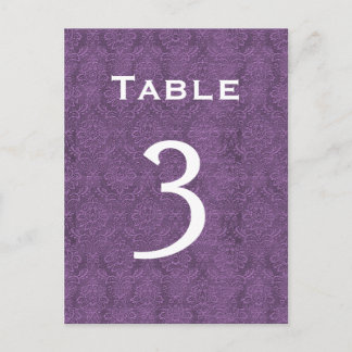 Plum Purple Damask Wedding Table Number 3 C202 Postcard