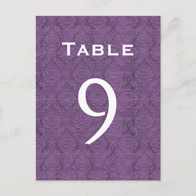 Plum Purple Damask Wedding Table Number 9 C208 Postcard (Front)