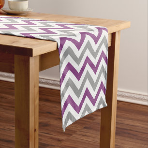 Plum Purple, Dark Grey, Wht Large Chevron Pattern Short Table Runner