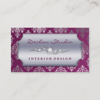 Plum Purple Dashing Damask Fashion/Interior Design Business Card