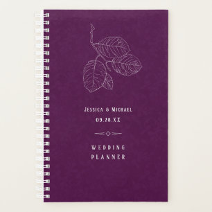 Plum Purple Delicate Leaf Outline Elegant Wedding Planner