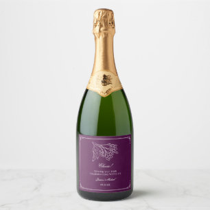 Plum Purple Delicate Leaf Outline Elegant Wedding Sparkling Wine Label