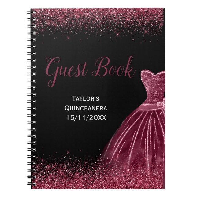 Plum Purple Dress Faux Glitter Quinceanera Guest  Notebook (Front)
