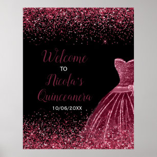 Plum Purple Dress Faux Glitter Quinceanera Welcome Poster
