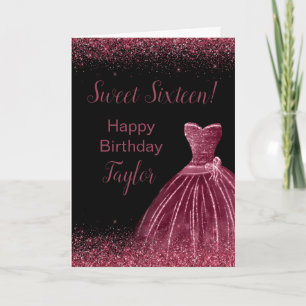 Plum Purple Dress Faux Glitter Sweet 16 Birthday Card