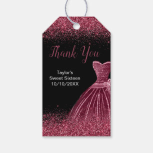 Plum Purple Dress Faux Glitter Sweet 16 Birthday Gift Tags