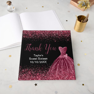 Plum Purple Dress Faux Glitter Sweet 16 Birthday Guest Book