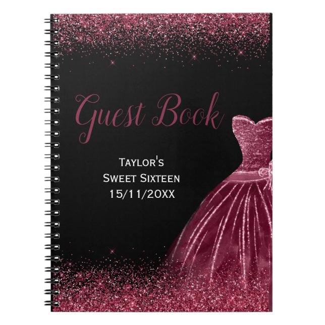 Plum Purple Dress Faux Glitter Sweet 16 Birthday Notebook (Front)