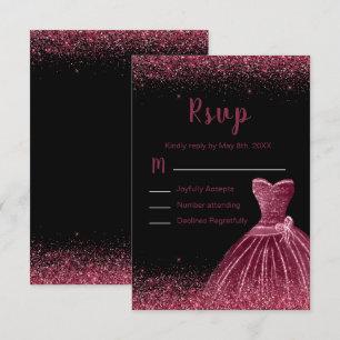 Plum Purple Dress Faux Glitter Sweet 16 Birthday RSVP Card