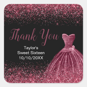 Plum Purple Dress Faux Glitter Sweet 16 Birthday Square Sticker