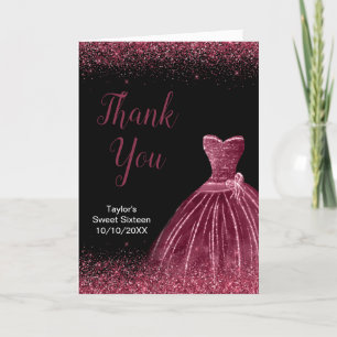 Plum Purple Dress Faux Glitter Sweet 16 Birthday Thank You Card