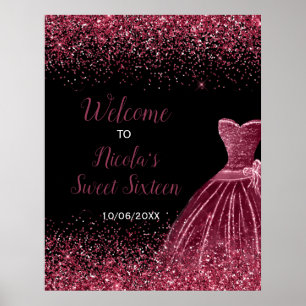 Plum Purple Dress Faux Glitter Sweet 16 Welcome Poster