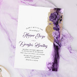 Plum Purple - Eggplant and Gold Floral Wedding Invitation<br><div class="desc">Modern eggplant purple and sparkle gold glitter floral wedding invitations.</div>