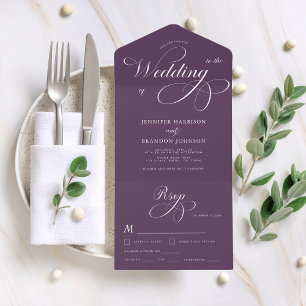 Plum Purple Elegant Calligraphy Classic Wedding All In One Invitation