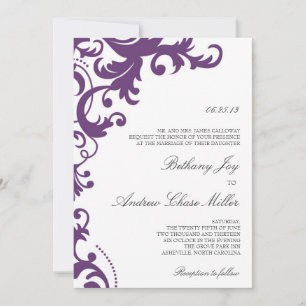 Plum Purple Elegant Damask Wedding Invitation