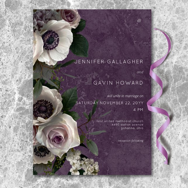 Plum Purple Elegant Floral Modern Wedding Invitation (Plum Purple Elegant Floral Modern Wedding Invitation)