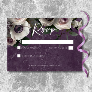 Plum Purple Elegant Floral Modern Wedding RSVP Card