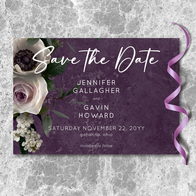 Plum Purple Elegant Floral Modern Wedding Save The Date (Plum Purple Elegant Floral Modern Wedding Save The Date)