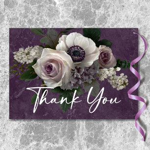 Plum Purple Elegant Floral Modern Wedding Thank You Card