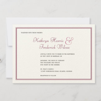 Plum purple elegant formal wedding invitation