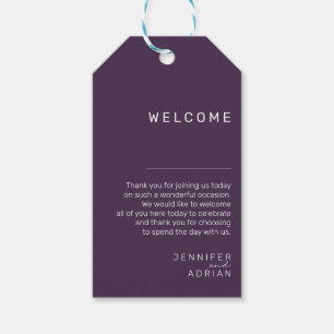 Plum Purple Elegant Minimal Wedding Welcome Gift Tags