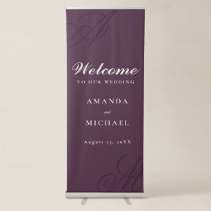 Plum Purple Elegant Monogram Wedding Retractable Banner