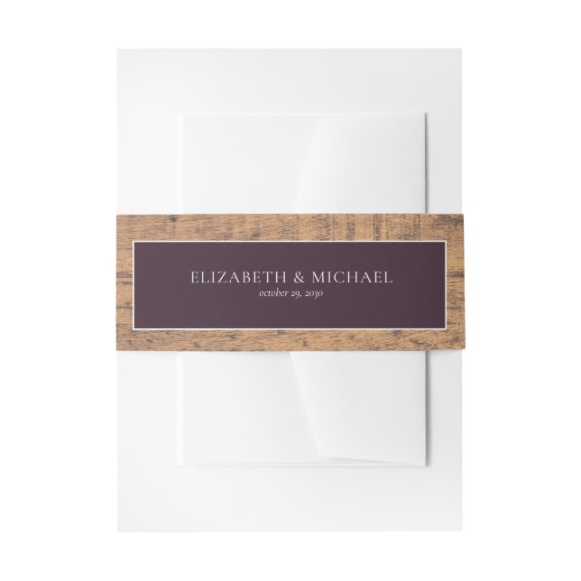 Plum Purple Elegant Rustic Wood Wedding  Invitation Belly Band (Front Example)